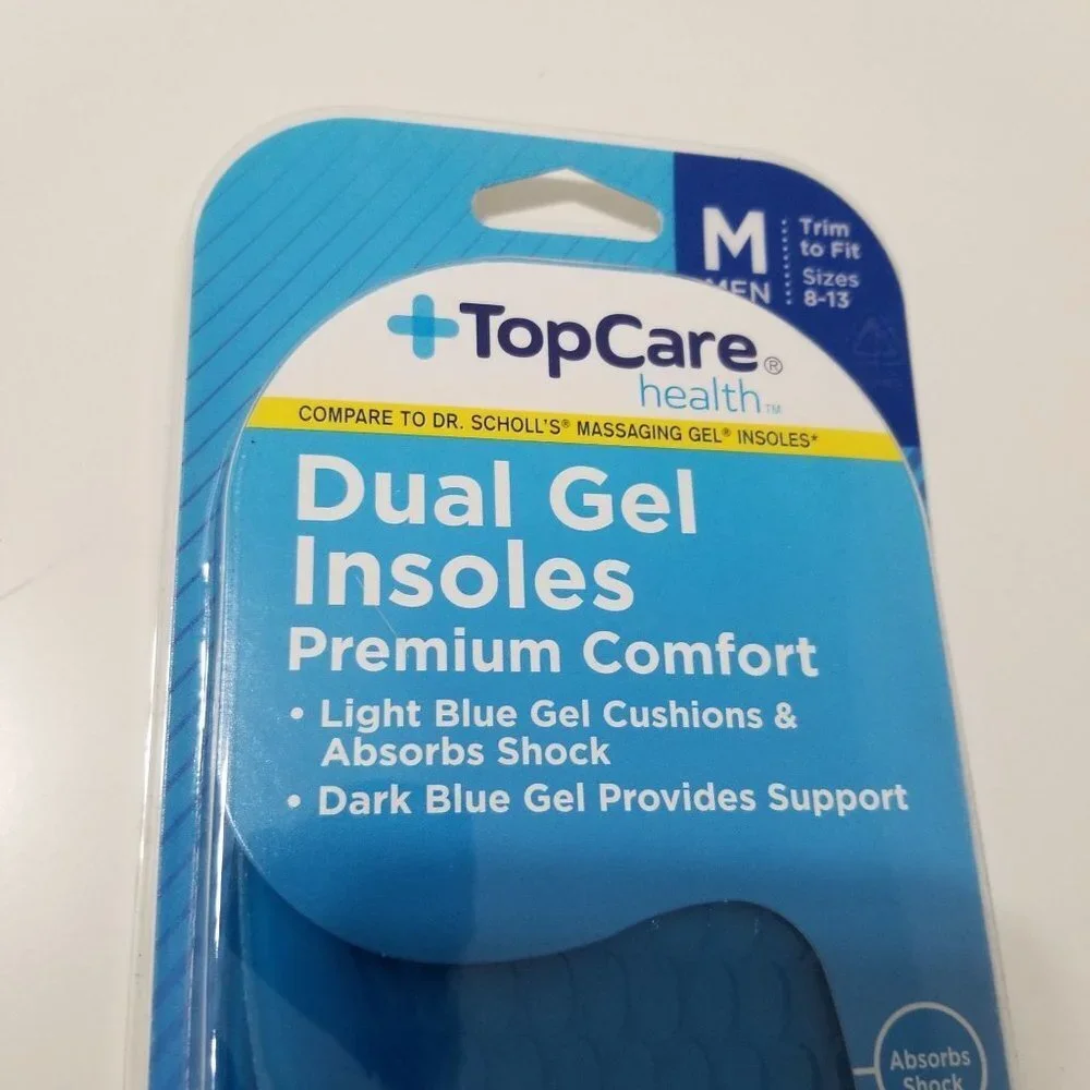 NWT TopCare Men's Premium Comfort Insoles Dual‎ Gel